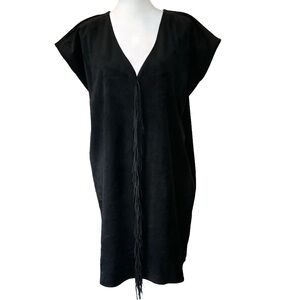 Marie Oliver Midnight Black Faux Suede Dress Fringe Large